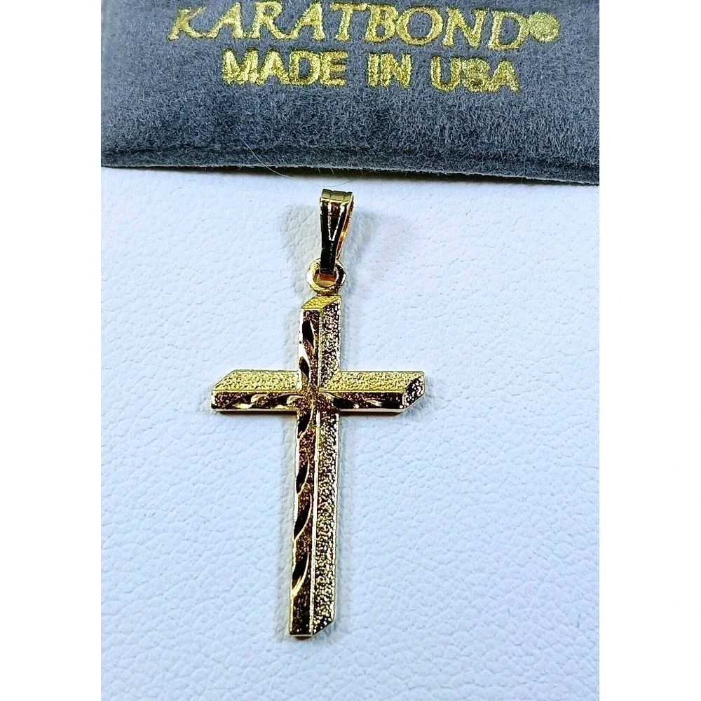 Karatbond Vintage Y2K Textured Cross Pendant Gold Made in USA NOS New